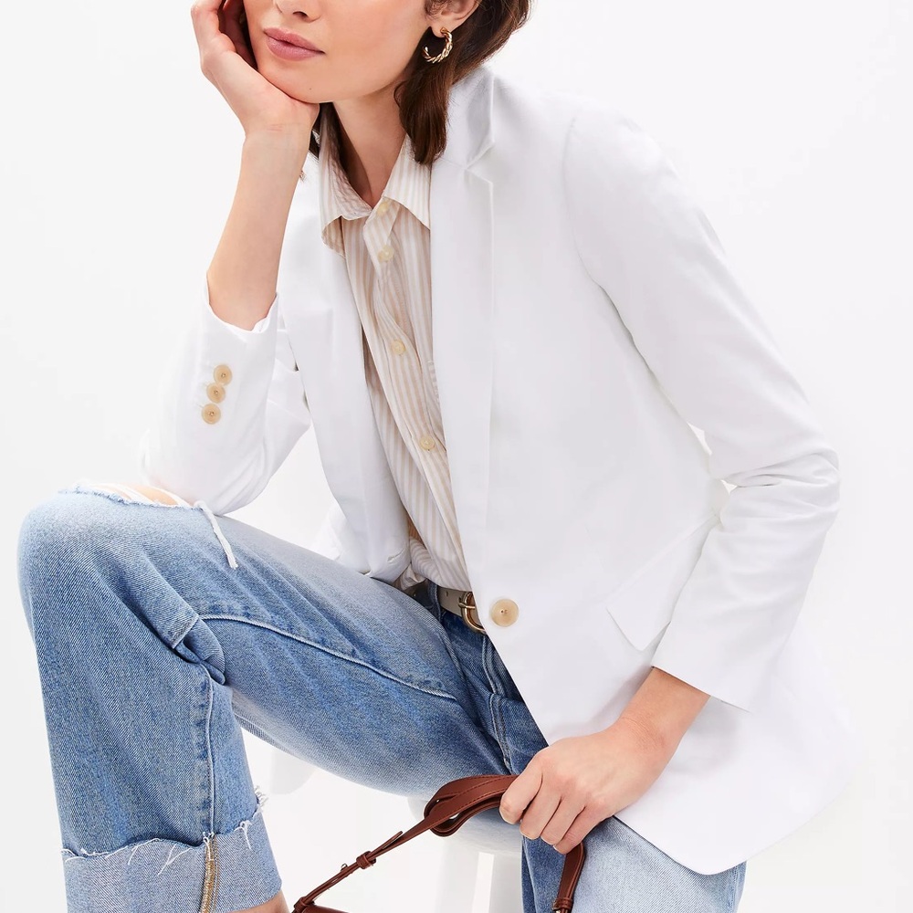 Loft Slub Modern Linen White Blazer Jacket NWT